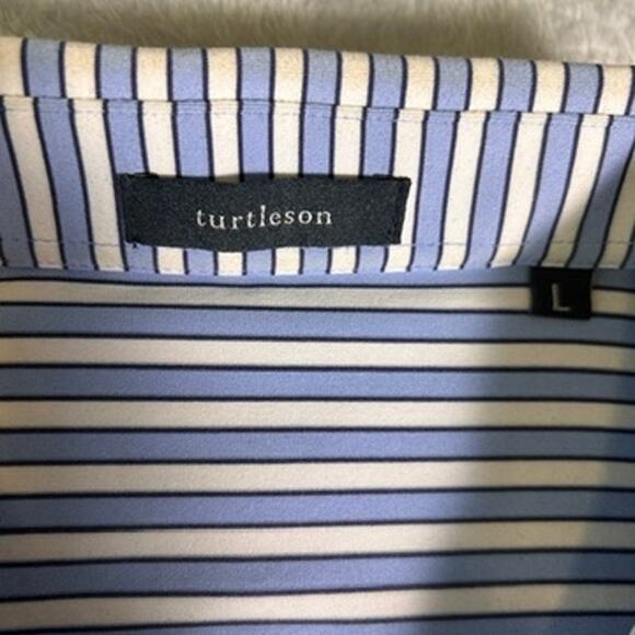 Turtleson Golf Polo Mens Large Blue White Striped Performance Country Club Prep - Picture 3 of 7